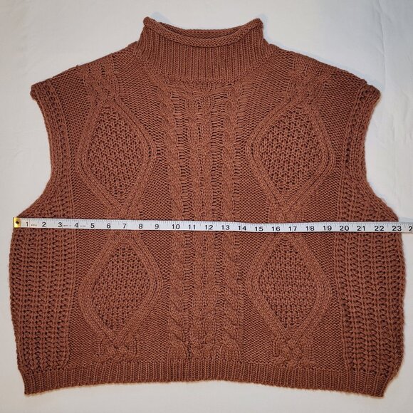 SHE + SKY Sweater Vest Rust Sleeveless Cable Knit Womens Size Small - Picture 4 of 8
